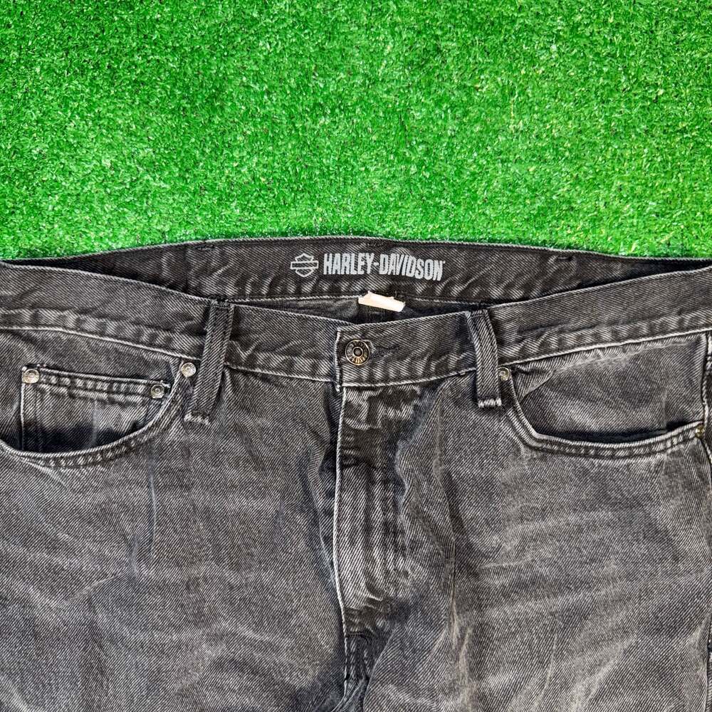 Y2K Harley-Davidson Men's Black Faded Straight Leg Denim Jeans, Size 38x30 - Picture 2 of 6